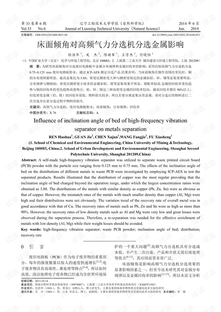 床面倾角对高频气力分选机分选金属影响 (2014年)