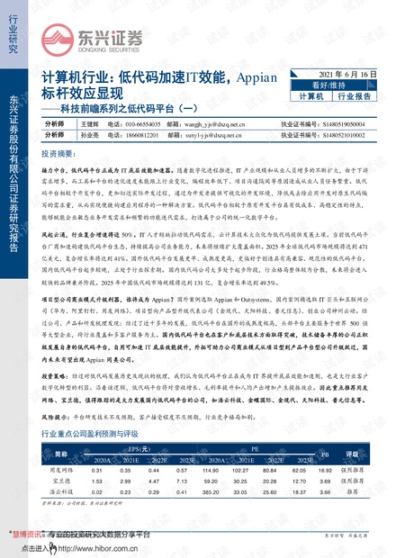20210616-东兴证券-计算机行业科技前瞻系列之低代码平台(一):低代码加速IT效能,Appian标杆效应显现.pdf