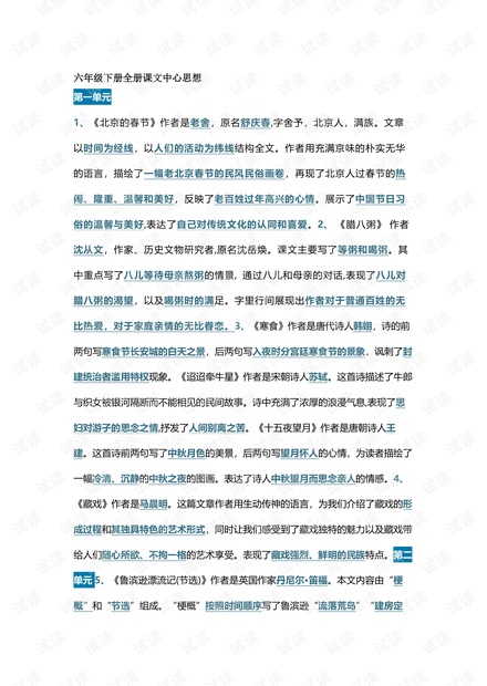 小学语文部编语文六年级下:全册课文中心思想整理.pdf