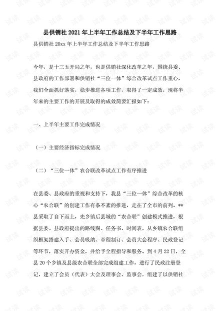 县供销社2021年上半年工作总结及下半年工作思路.pdf