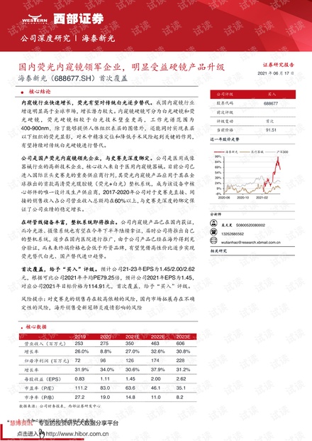20210617-西部证券-海泰新光-688677-首次覆盖:国内荧光内窥镜领军企业,明显受益硬镜产品升级.pdf