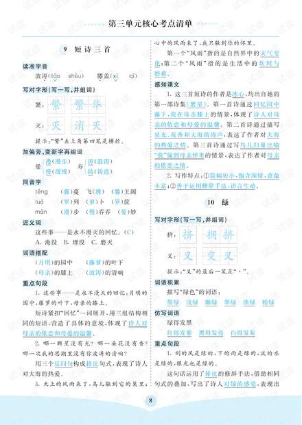 小学语文部编版4年级(下册)第3单元核心考点清单.pdf