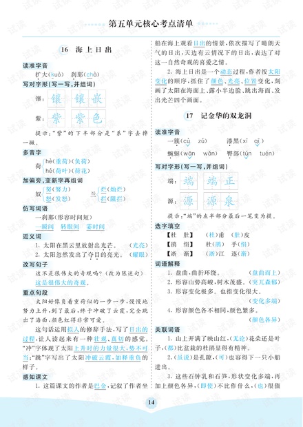 小学语文部编版4年级(下册)第5单元核心考点清单.pdf