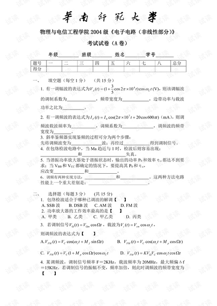 华南师范大学《高频电子线路》期末考试复习汇总.pdf