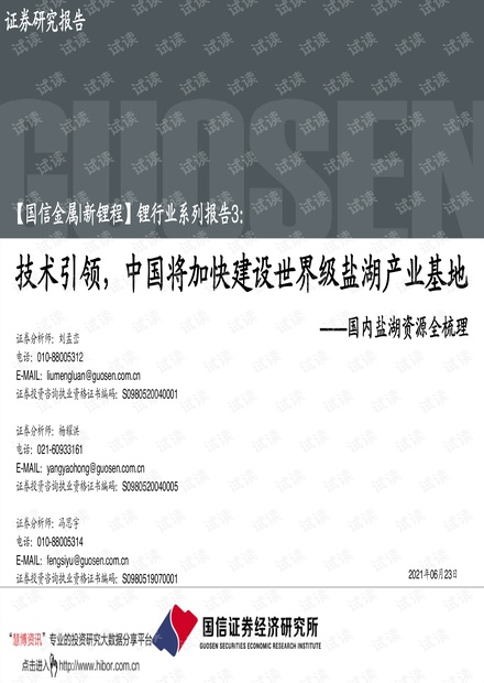 20210624-国信证券-锂行业系列报告3:国内盐湖资源全梳理,技术引领,中国将加快建设世界级盐湖产业基地.pdf