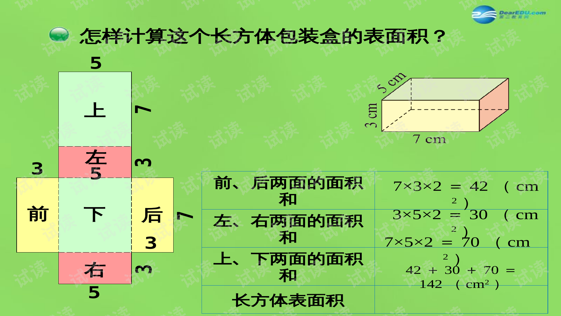 2015春五年级数学下册《长方体的表面积》课件1 北师大版