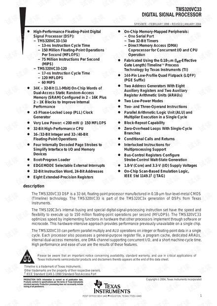 TI-datasheet-tms320vc33 TI-datasheet-tms320vc33