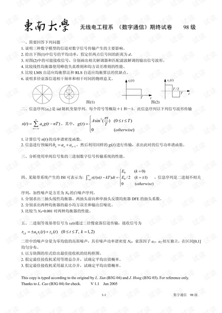 东南大学 数字通信 期末试卷
