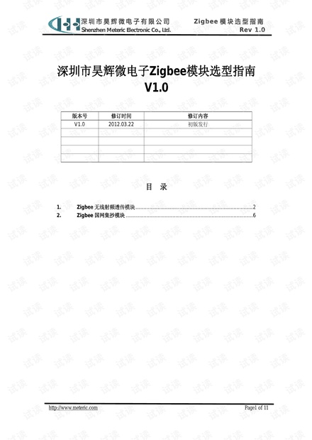 深圳昊辉微电子有限公司ZigBee模块产品目录