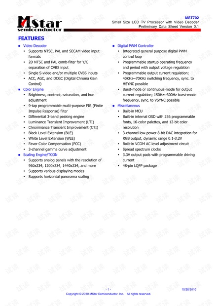 MStar 702 datasheet