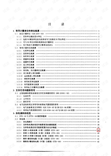 仪表常用数据手册
