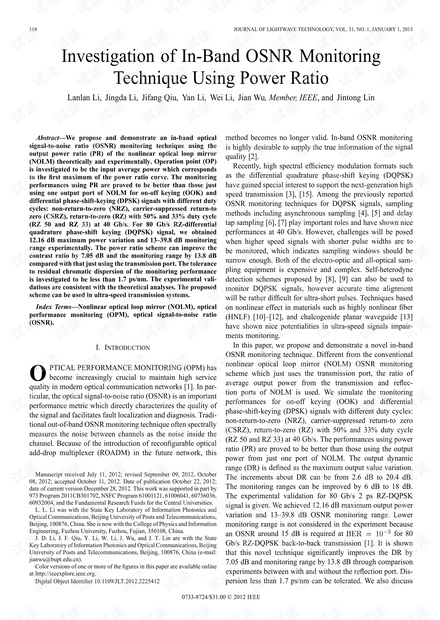 Investigationof In-Band OSNR Monitoring Technique Using Power Ratio