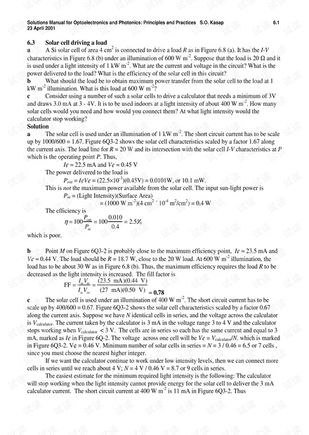 光电子学与光子学的原理及应用S.O.Kasa chapter6课后答案