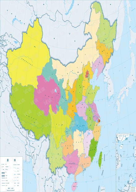 中国行政区划彩色高清晰矢量地图(400万)
