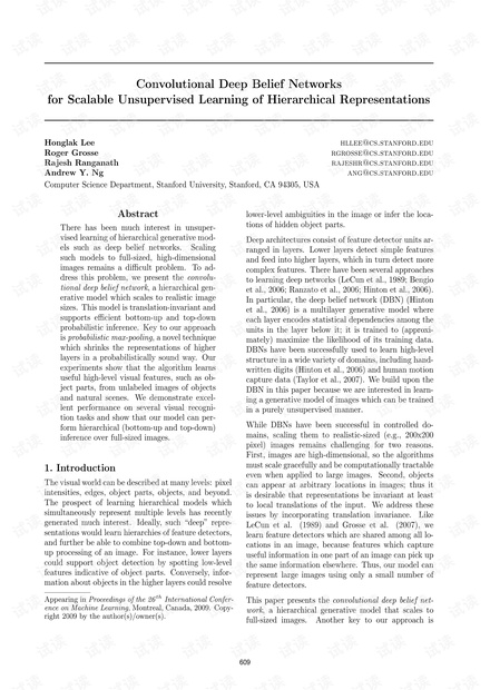 Conv-DBN for Scalable Unsupervised Learning of Hierarchical Representations