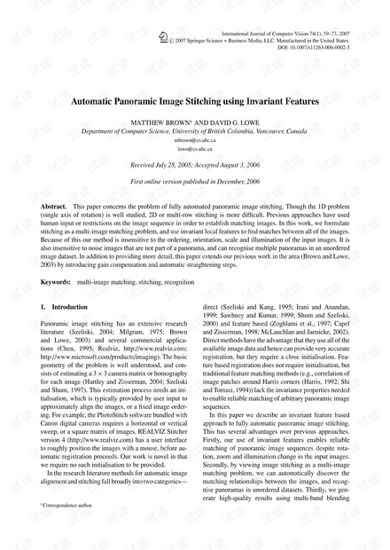 Automatic Panoramic Image Stitching using Invariant Features