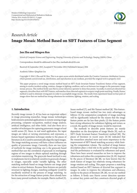 Image Mosaic Method Based on SIFT Features of Line Segment