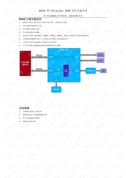 EC016 RS232 转can bus、RS232转GPIO 芯片方案