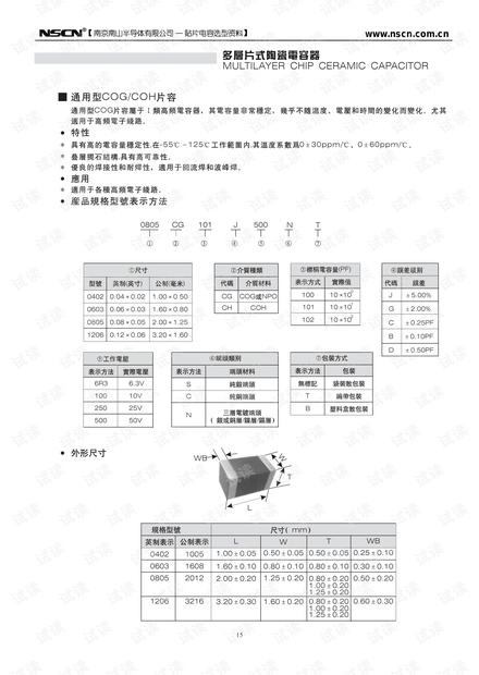 通用型贴片电容规格书