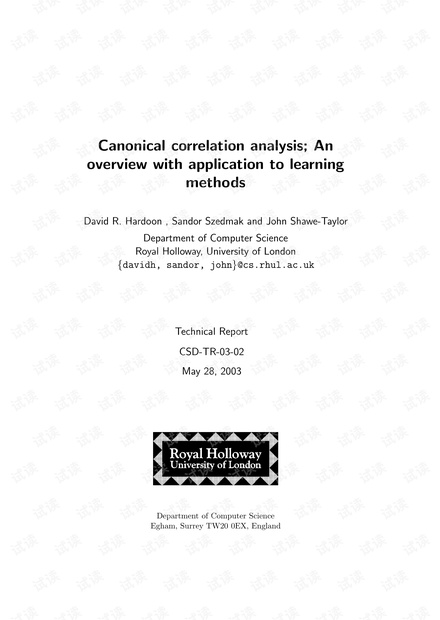 Canonical correlation analysis:An overview with application to learning methods